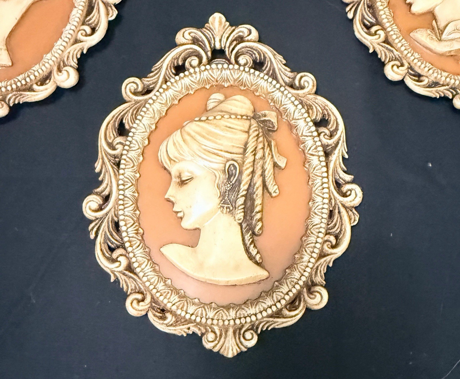 Vintage Set Of (3) Victorian Style Cameo/Ladies Silhouette Wall Hangers
