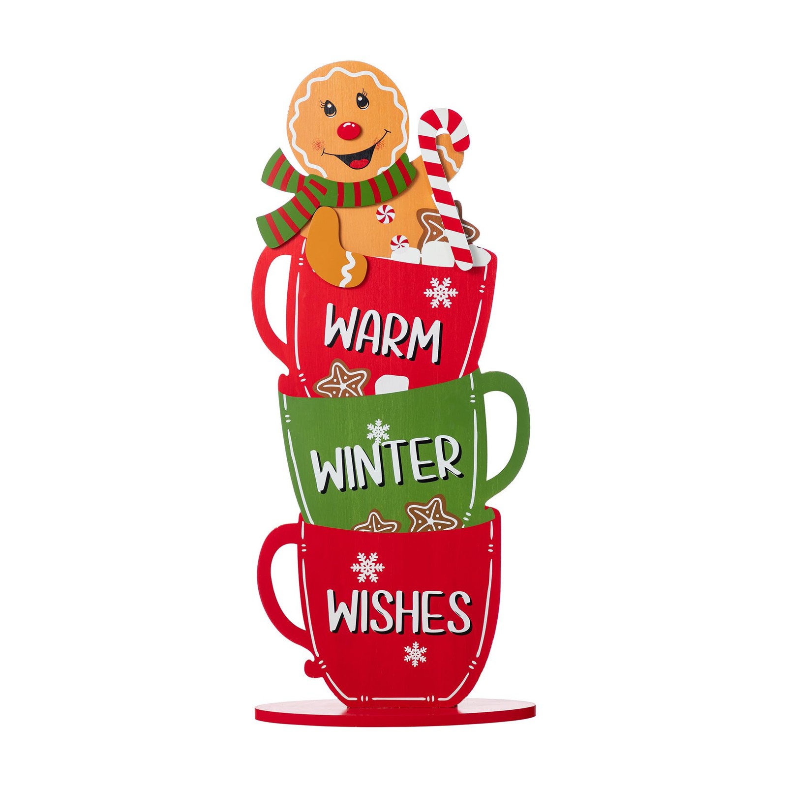 Wooden Christmas Porch Decor Gingerbread Man on Stacked Coffee Cups, 34.5″ H …