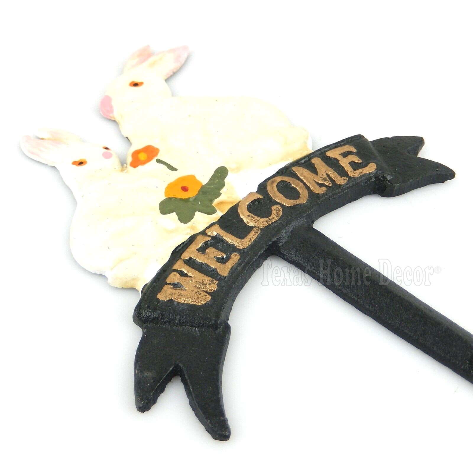 Rabbit Family Garden Stake Welcome Cast Iron Bunnies Yard Lawn Decor 10 3/4″