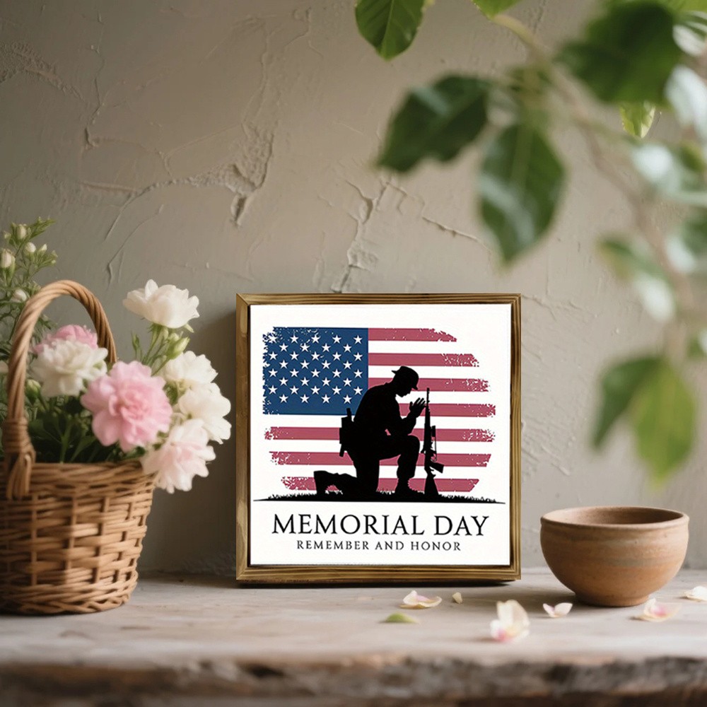Memorial Day Remember And Honor Wooden Plaque Patriotic US Flag Decoration Gift