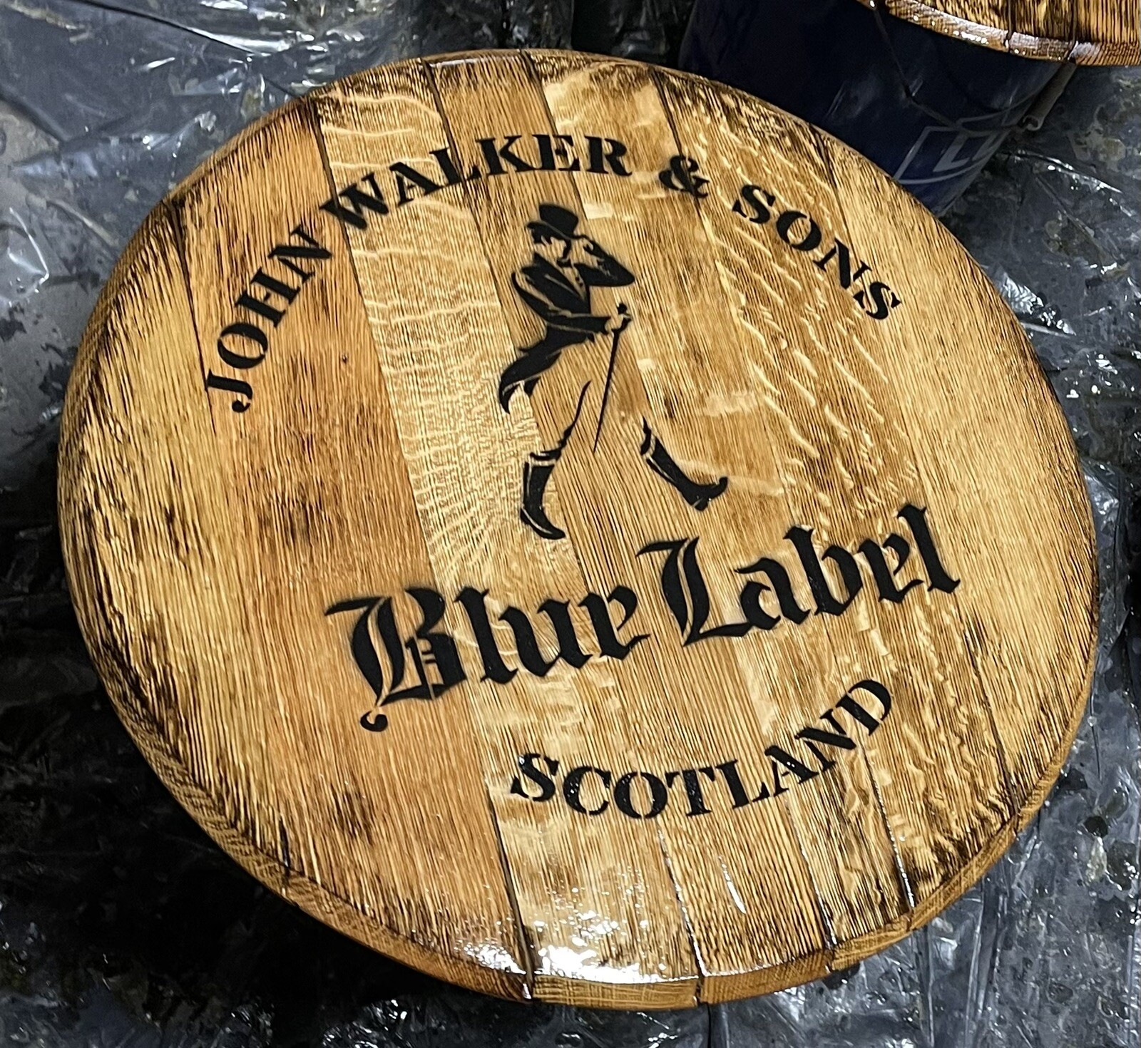 Bar Decor (Johnnie Walker Whiskey) Authentic Reclaimed Bourbon Barrel Head 21”