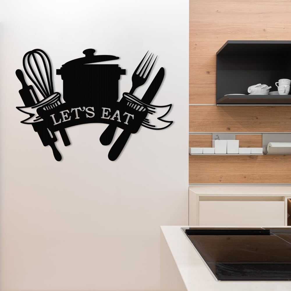 Kitchen Metal Sign, Metal Kitchen Wall Art, Let’s Eat Sign for Home Kitchen D…