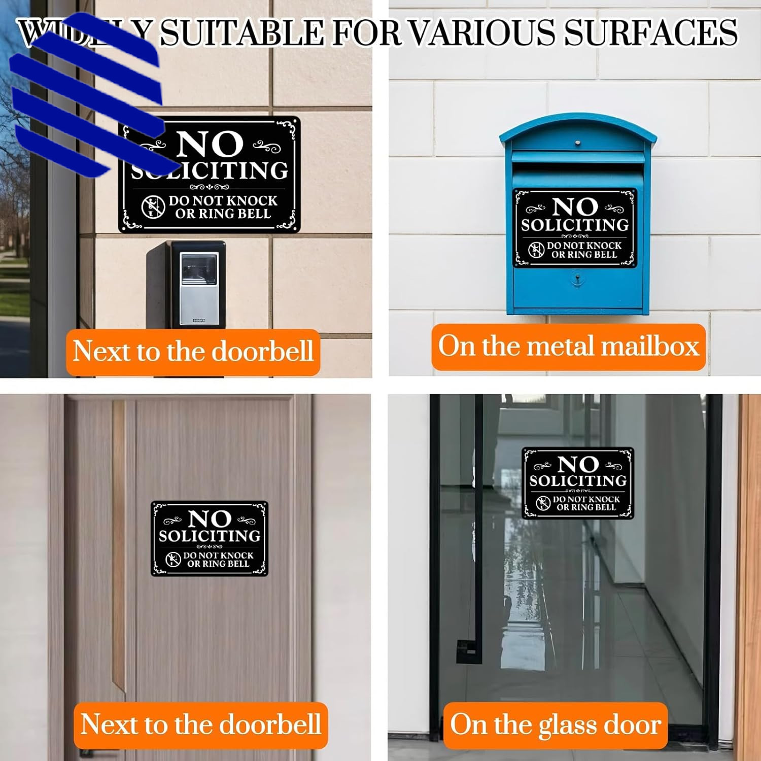 No Soliciting Sign for Front Door 9 X 6 Inches Self Adhesive No Solicitin 2 Pack