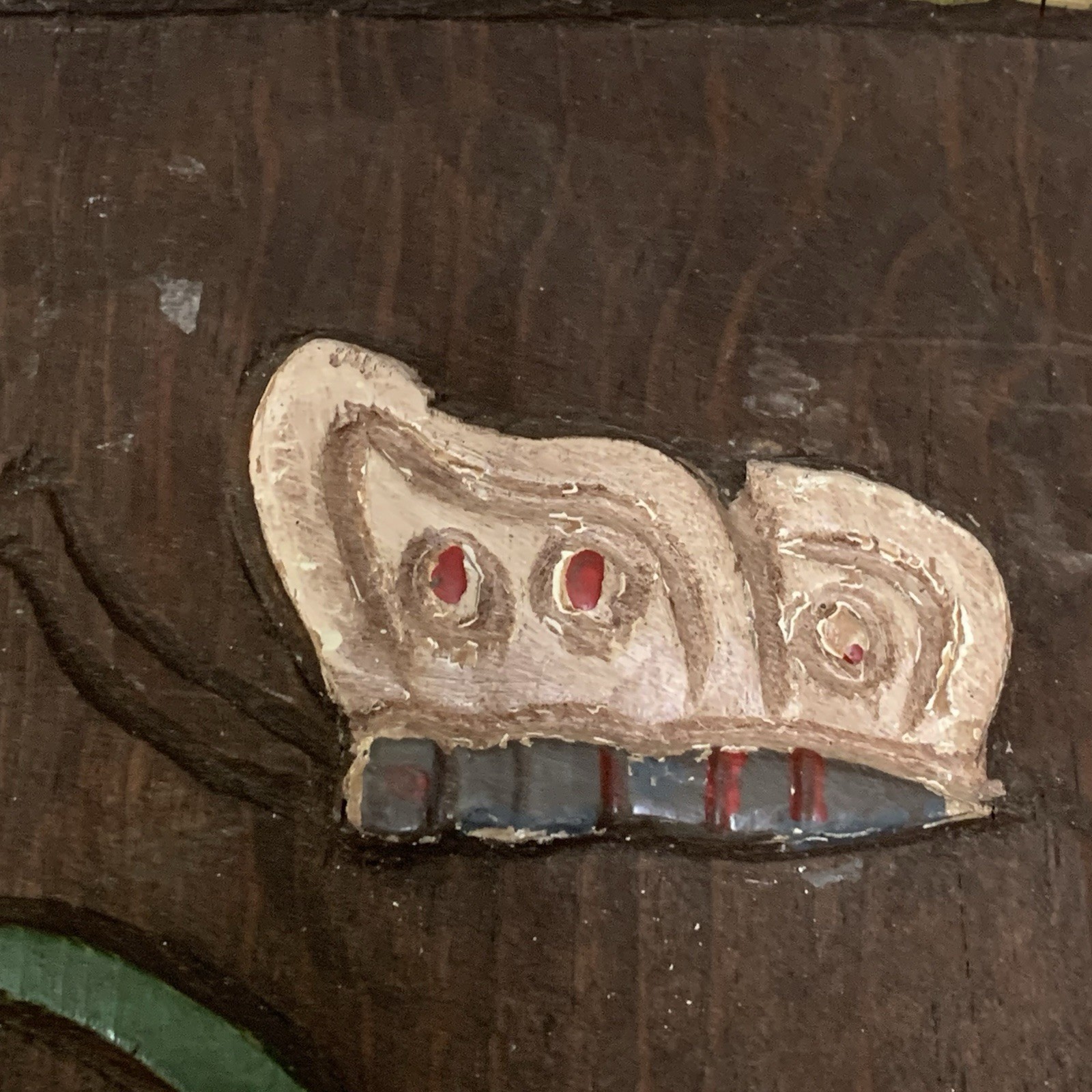 Mexican Folk Art Relief Carved Wood Painted Plaque Flower 12″ Boho