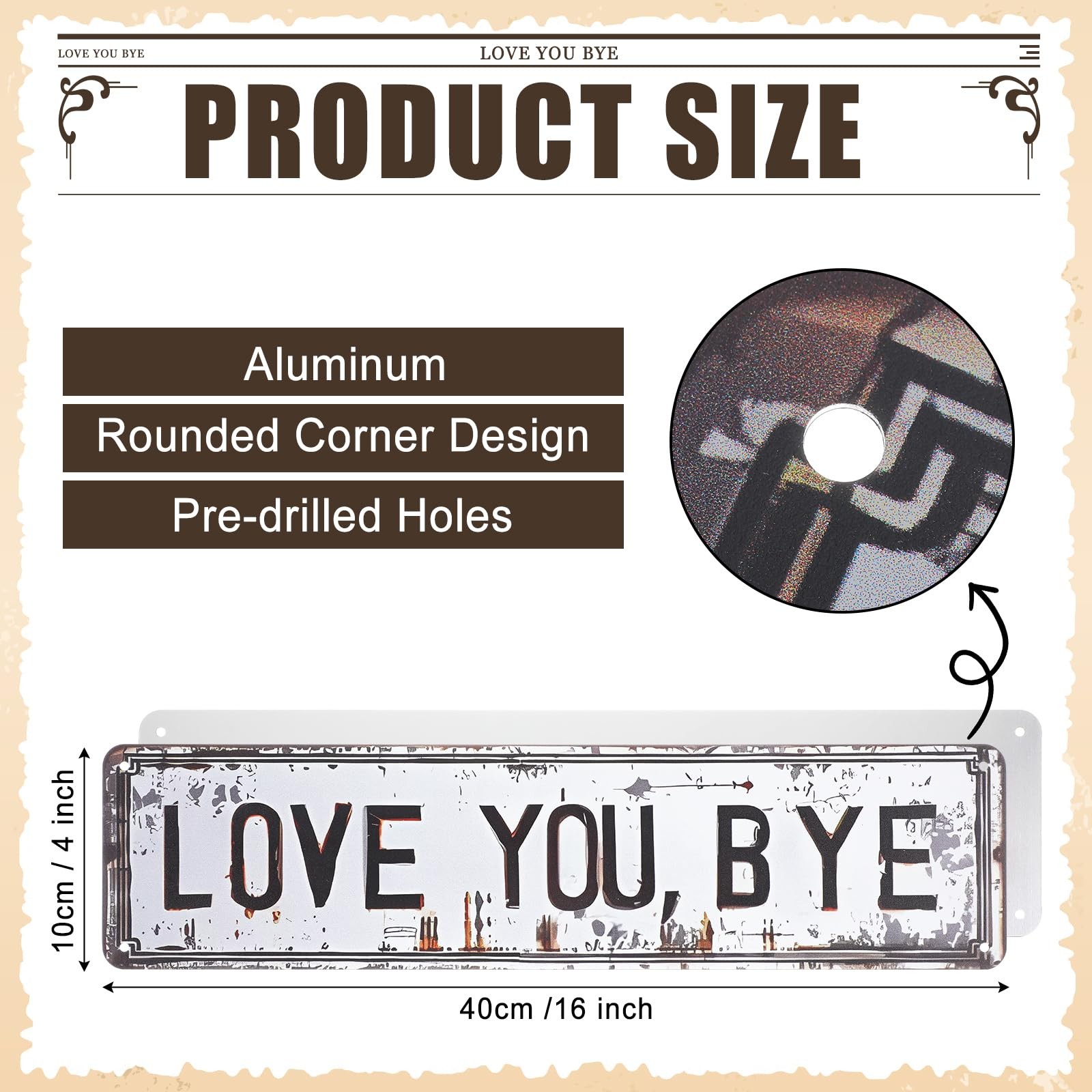 Love You Bye Sign Vintage Love You Bye Sign Wall Decor 16 x 4 Inch Aluminum H…