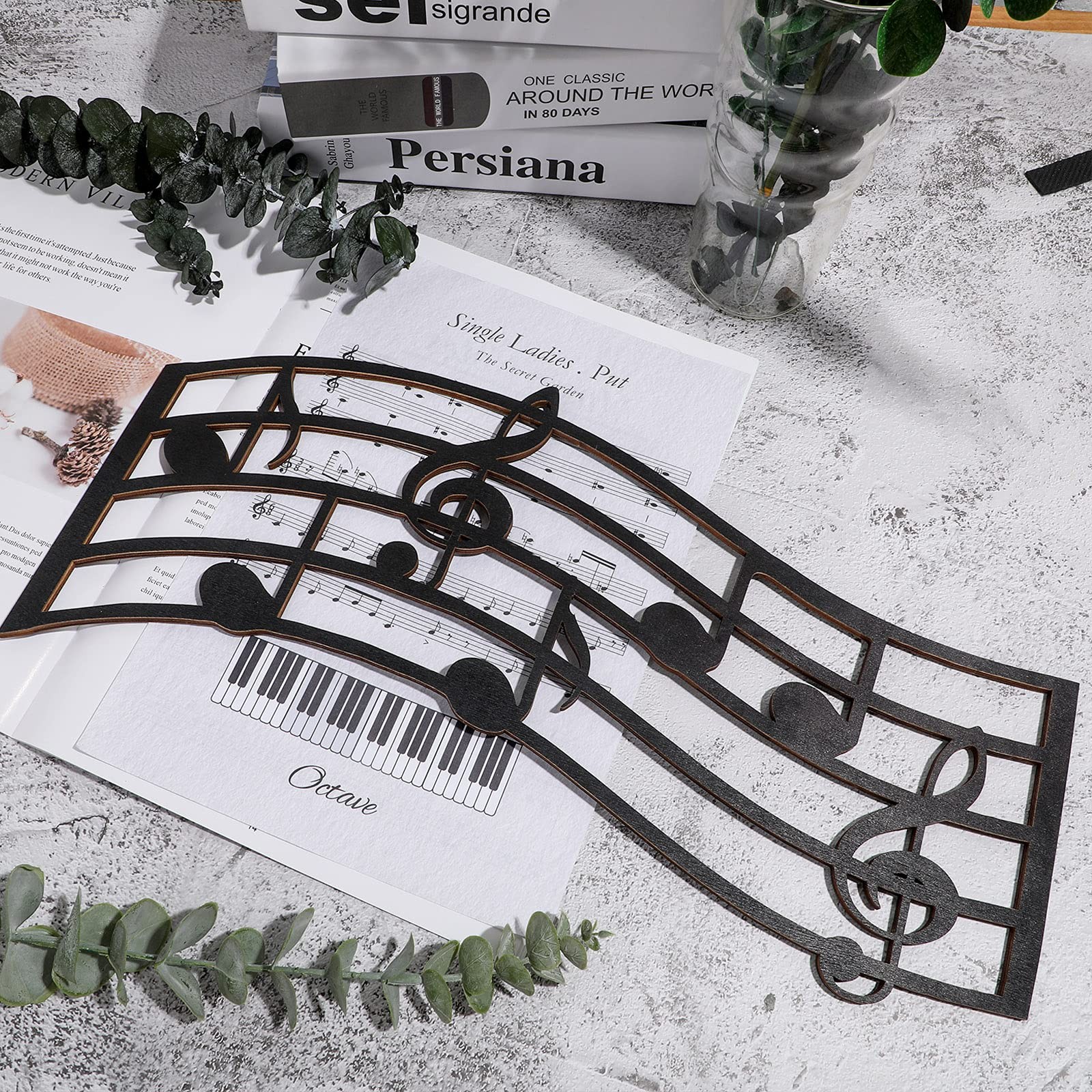 Jetec Music Notes Wall Decor Wooden Musical 15.8 x 7.9 x 0.2 inches, Black