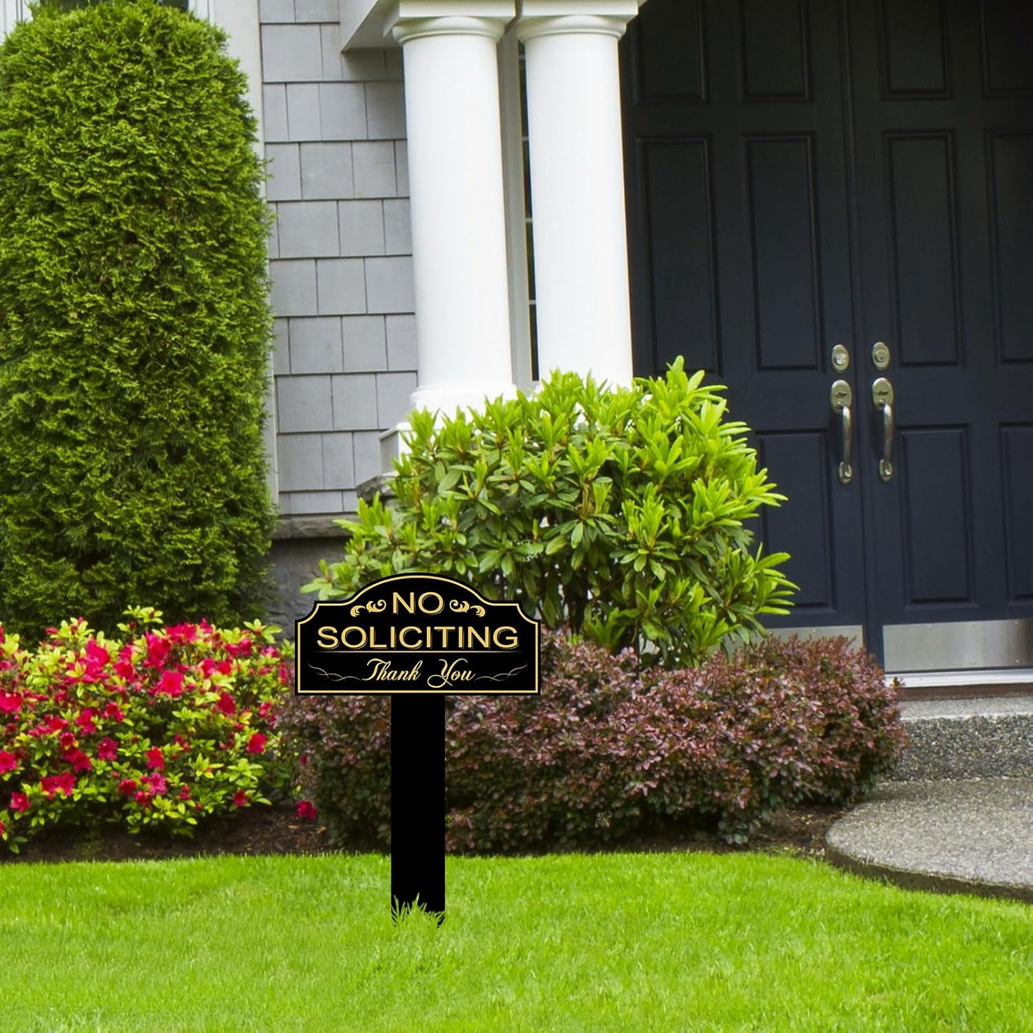 No Soliciting Sign for House with Stake 7 x 3.5 Inch Waterproof Resistant with 1