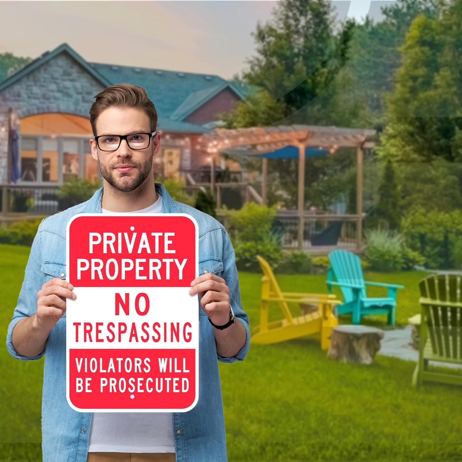 Private Property No Trespassing Sign, Violators Will Be Prosecuted, 18” X 12” En
