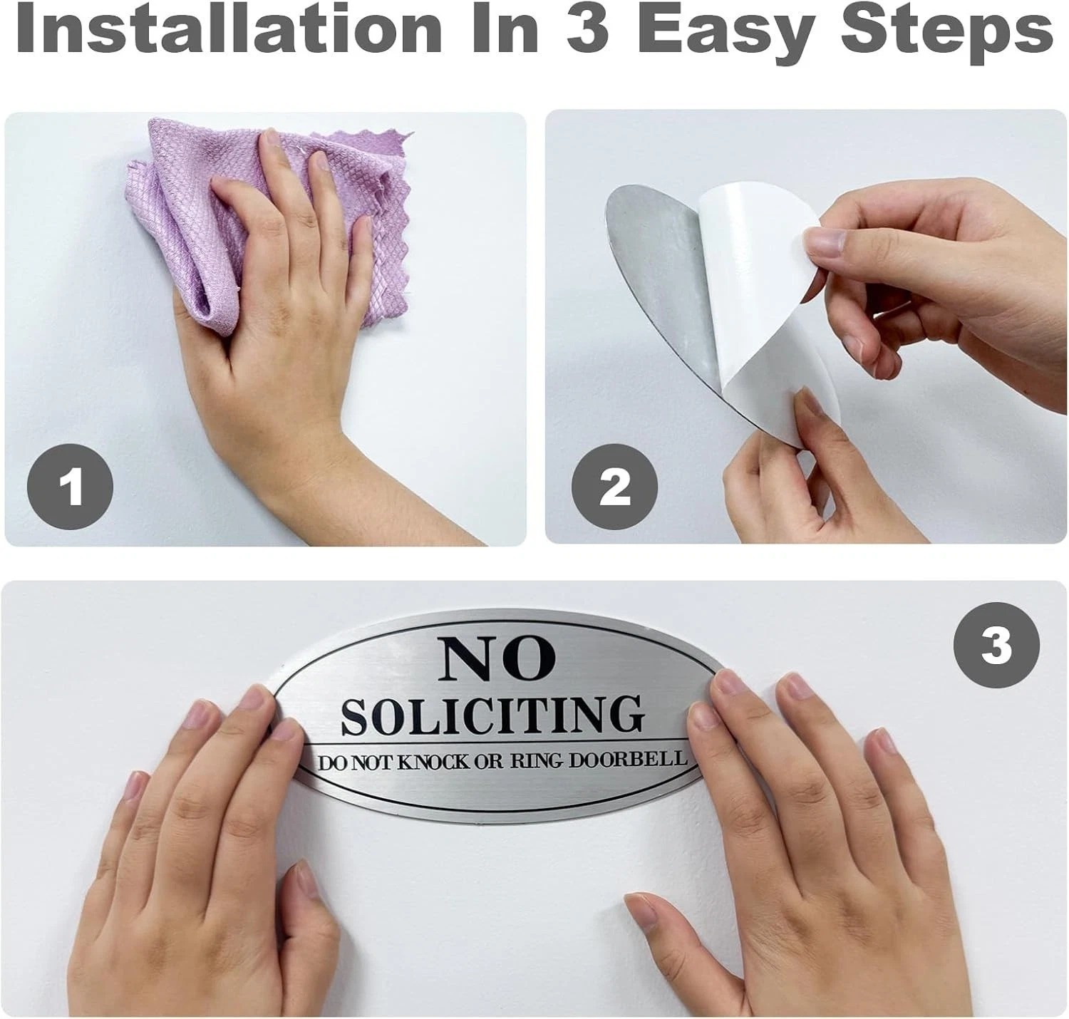 2 Pack No Soliciting Sign for House, Self-Adhesive Metal No Soliciting Signs for