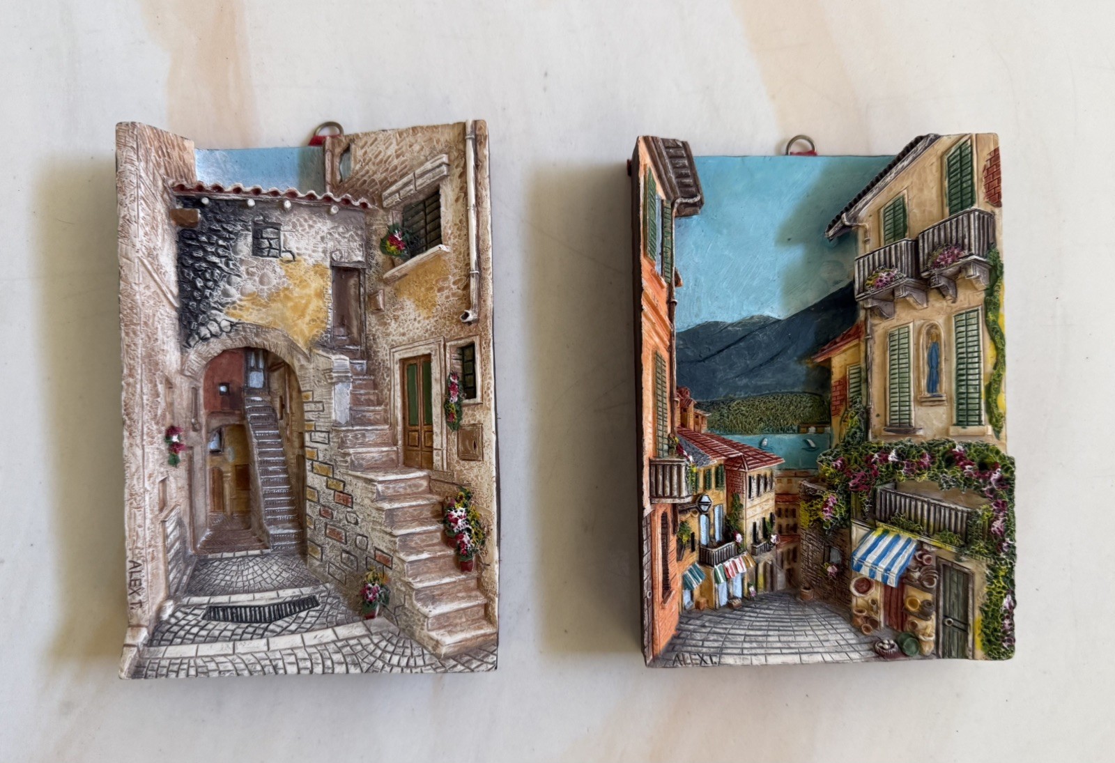 Two Vintage Hand Painted Italian 3D Wall Art Pieces . Serie “Le vie d’Italia”