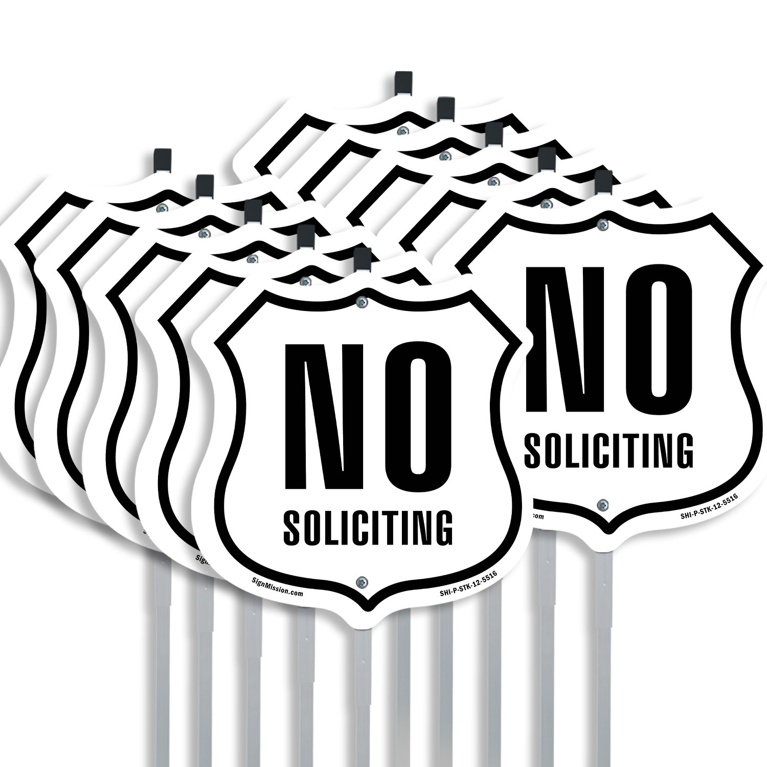 No Soliciting Shield Shaped Sign With Stake Weather Resistant Crafted in the USA