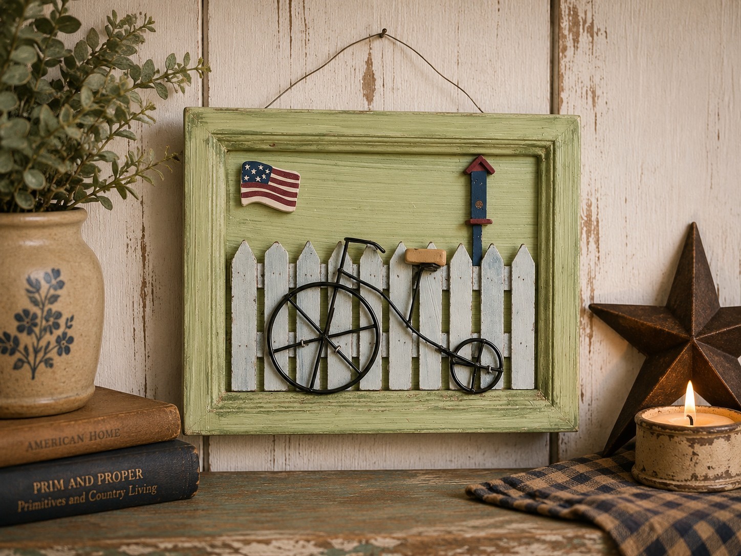 Vintage Americana Bicycle Shadow Box Wall Decor Primitive Country Farmhouse…
