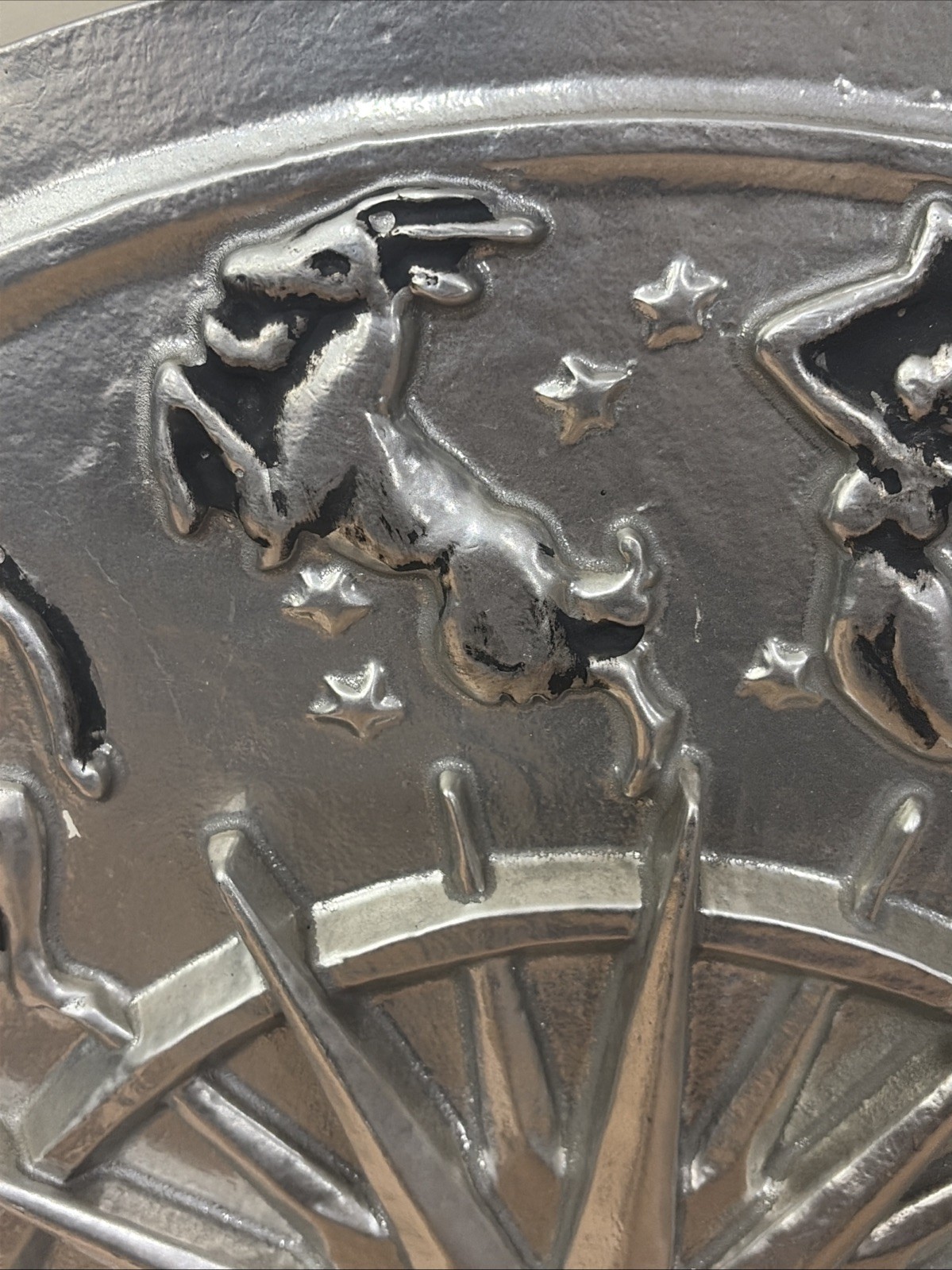 Rare Zodiac, Sun, Starburst astrology Metal Wall Plaque 3D Silver Color 23.5” D