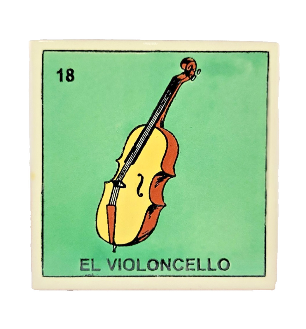 #18 El Violoncello Lotería Tile Mexican Ceramic Folk Art Home Décor