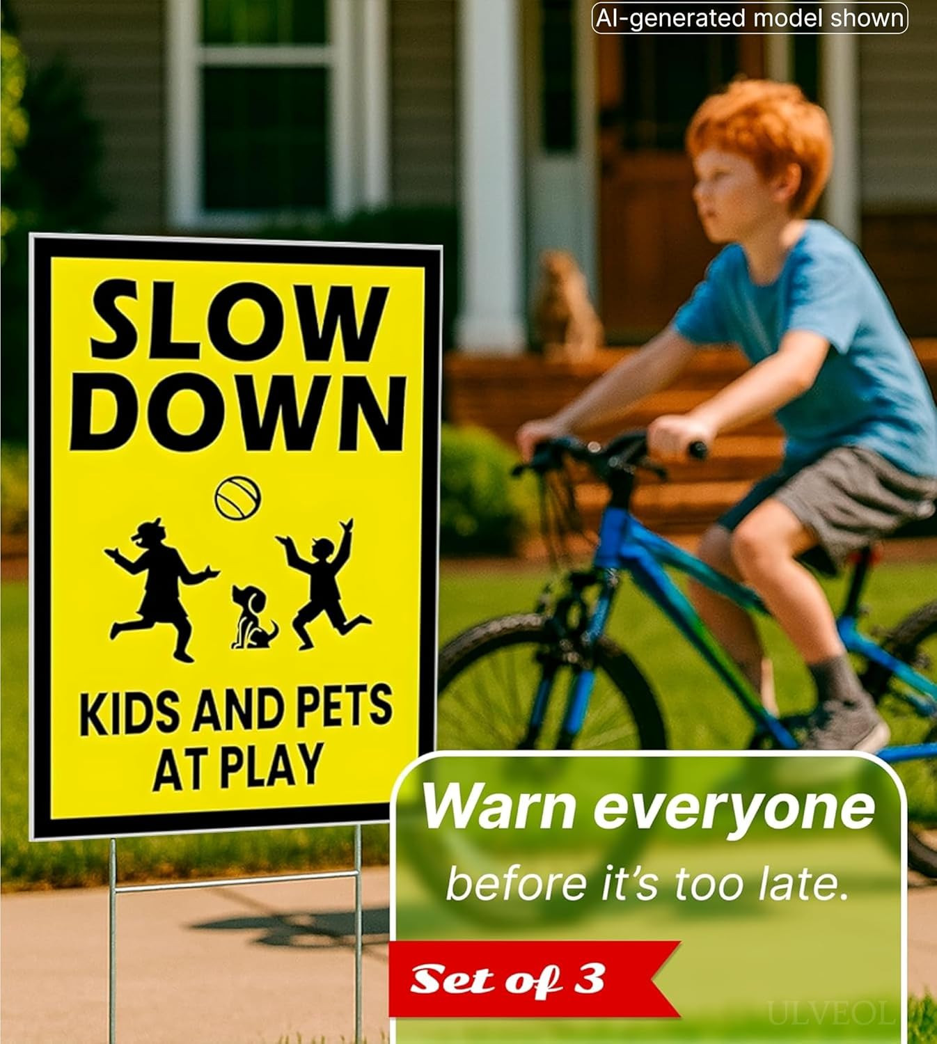 3 Pack Single Sided 8×12 Please Slow Down Kids and Pets at Play Yard Plastic …