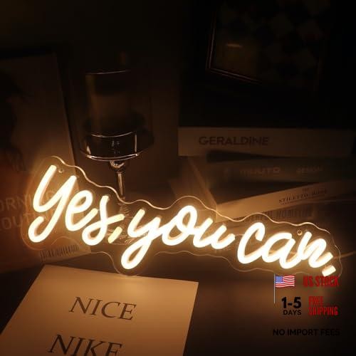 “Yes, You Can” LED Neon Sign Words Light Up Signs for Room Wall Art yes youcanW