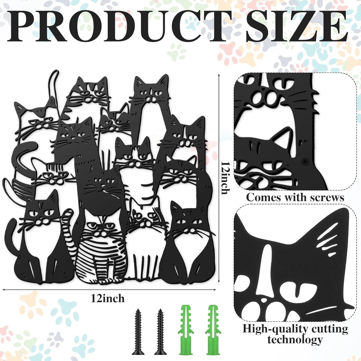 Tandefio Metal Cat Wall Decor Black Art Cute Iron black