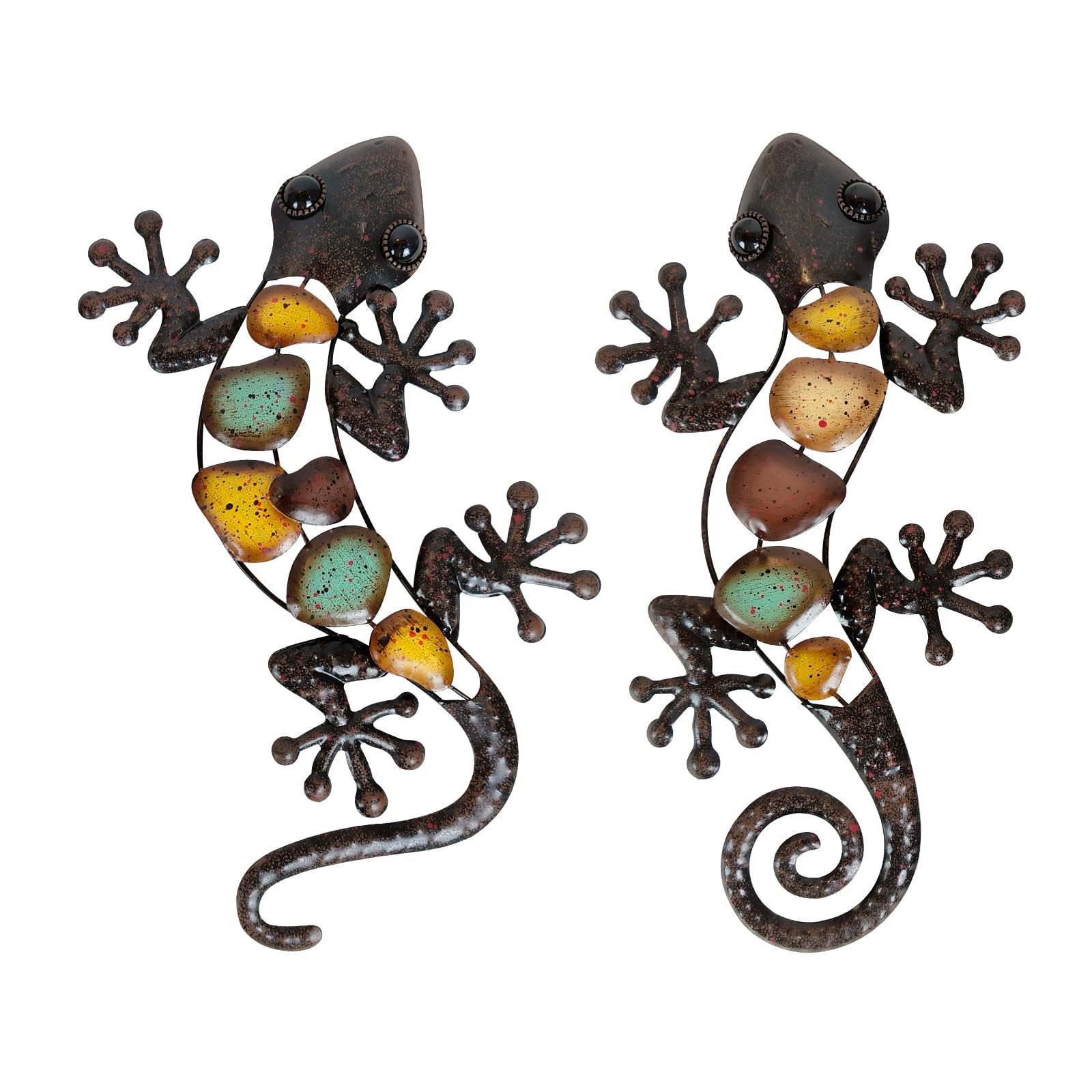 Metal Gecko Wall Decor Large 2 Pack, Outdoor Lizard Wall Art, Metal Lizards W…