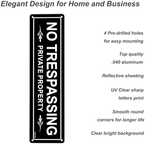 No Trespassing Private Property Sign 2 Pack, 12 x 3 inches Sturdy Rust Free Alum