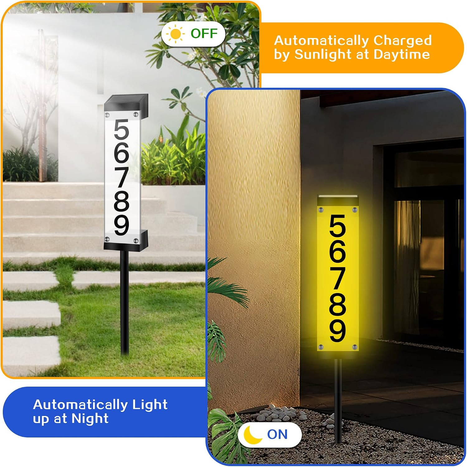 Solar House Numbers for outside Lighted Address Sign Plaque | Address Numbers fo