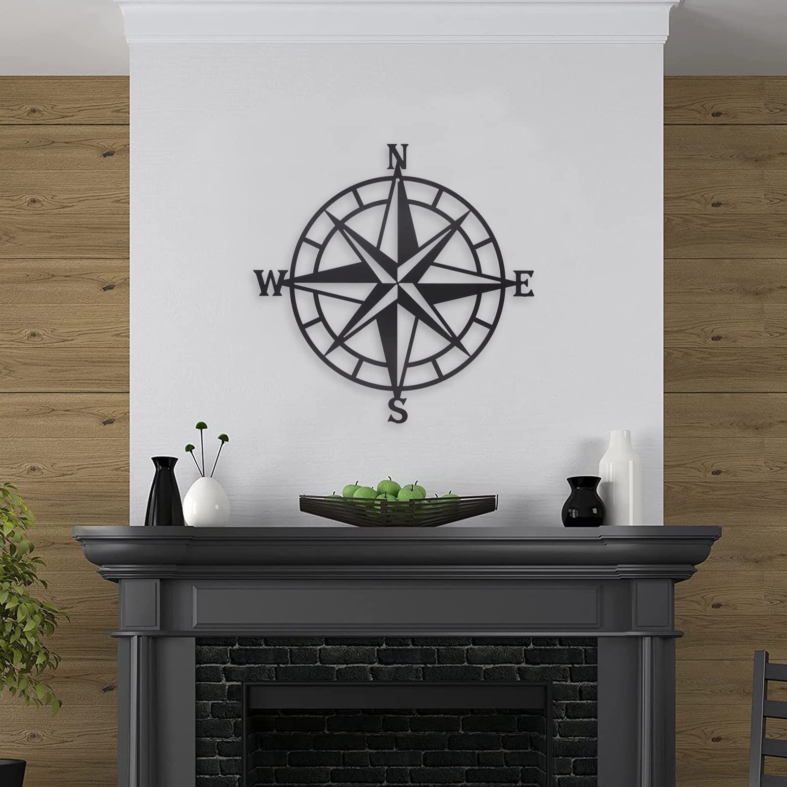Black Metal Décorative Nautical Compass Wall Decor, Indoor or Outdoor Wall Ha…