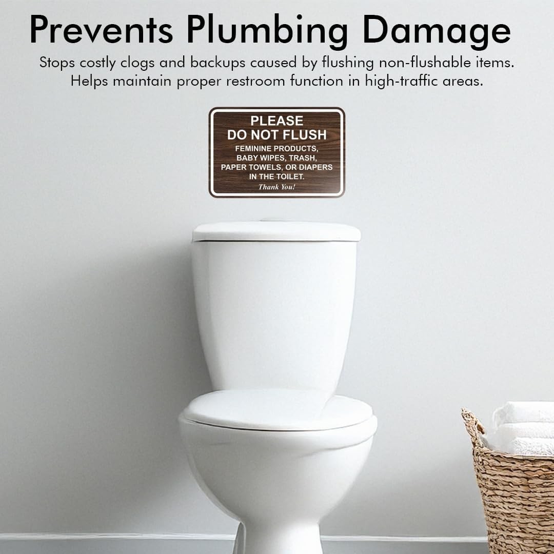 Clear Reminder Sign for Bathrooms, Do Not Flush Feminine Products & Trash