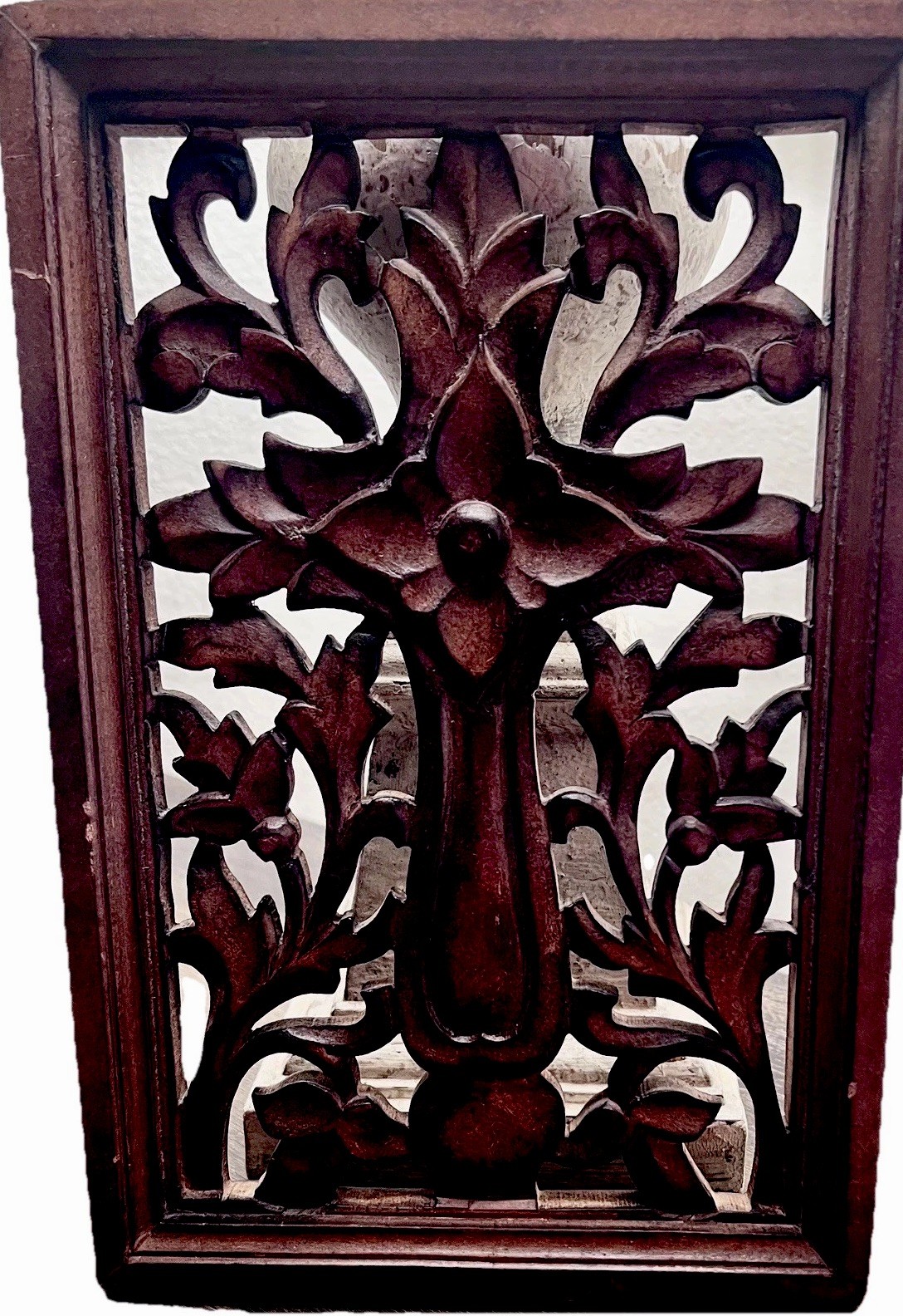 Vintage Hand Carved Wall Cross Floral Plaque 12″ Decorative Acanthus Leaf India
