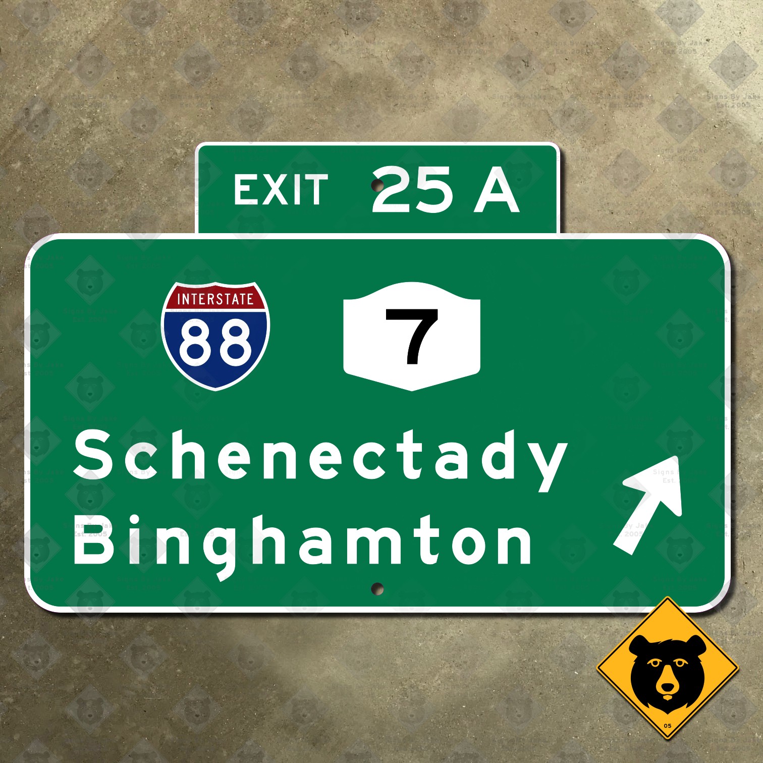 New York Thruway Exit 25A Schenectady Binghamton highway road sign 21×14