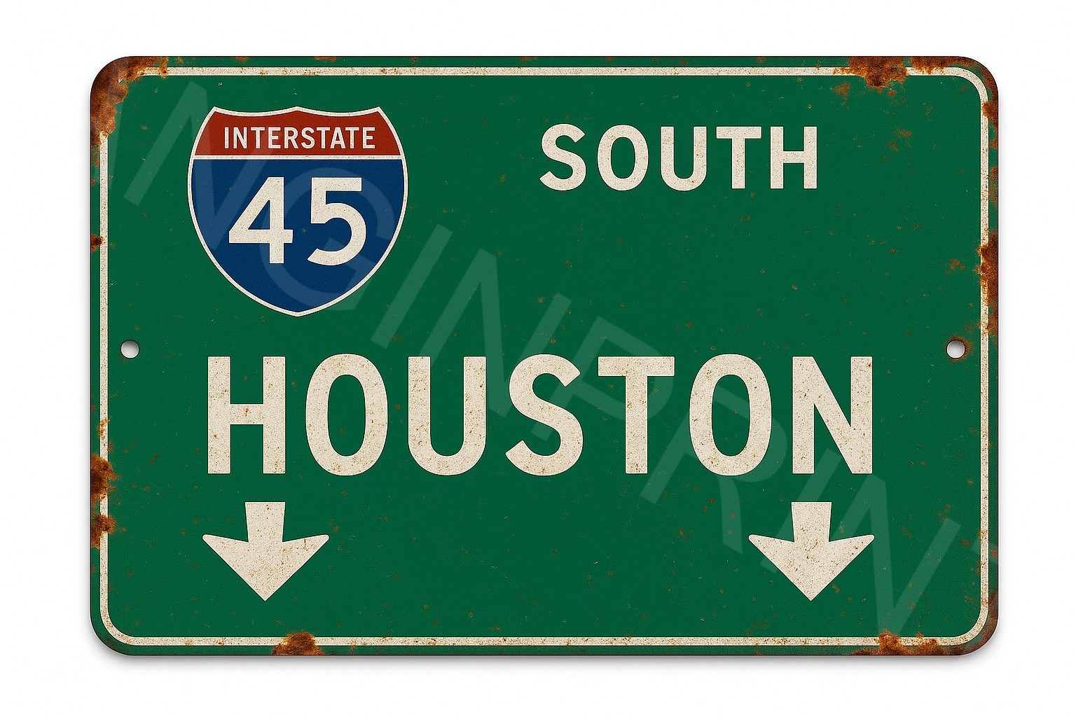 Aluminum Highway Sign Interstate 45 Houston Metal Outdoor Indoor Decor