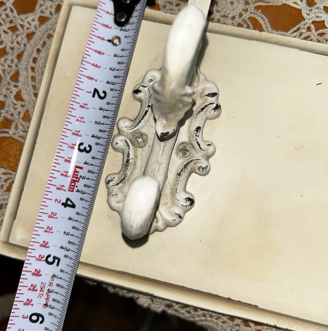 Rustic 3 HOOK RACK Wood MDF Cream Cottage Chic French Country 13.5” L x 5″ H
