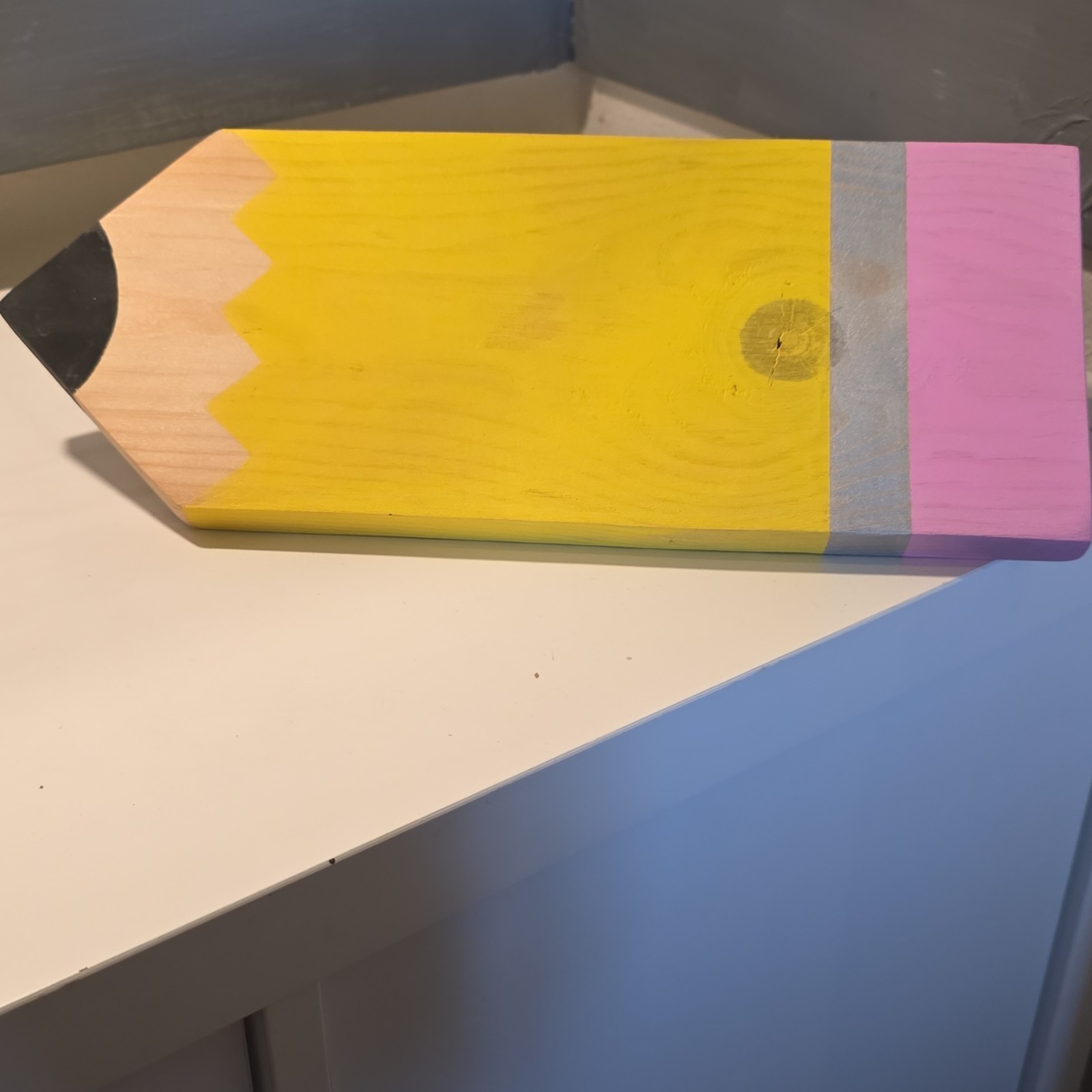 Wood Painted Pencil-Shaped Decorative Plaque Sign, Yellow Pink Gray Black