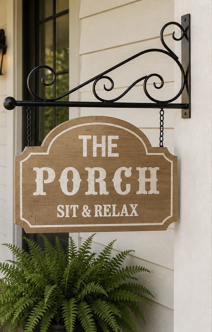 The Porch Sit & Relax Wood Look Wall Decor with Black Metal Hanger Double Sided