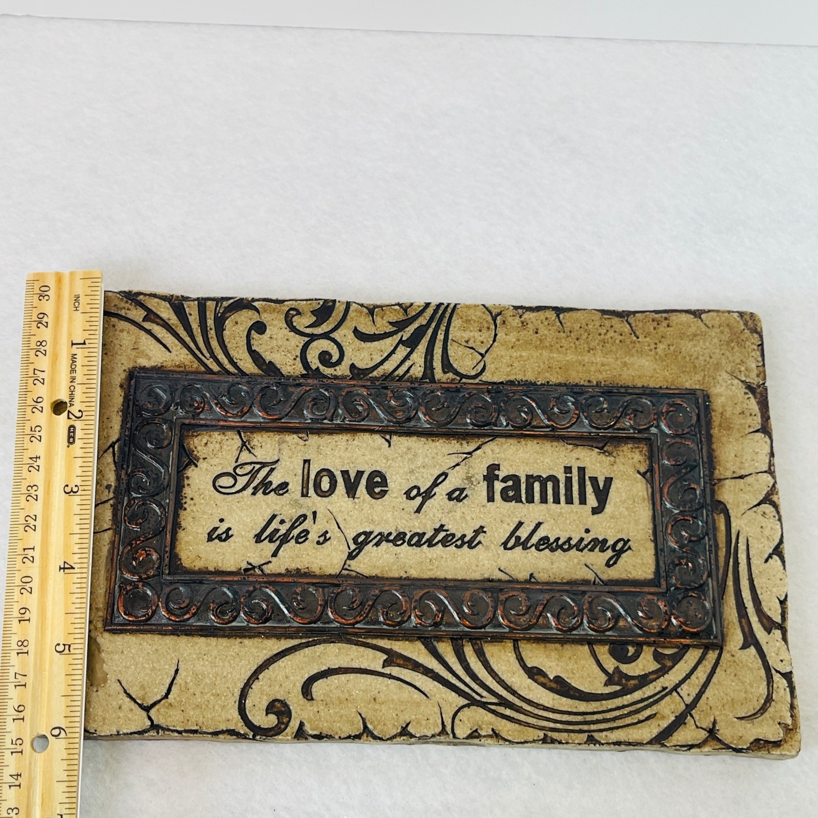 Family Blessing Wall Plaque Rustic Stone Look Resin Sign Decor 9.5×6 Inch