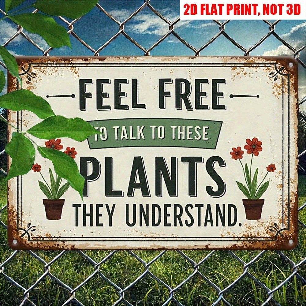 Humorous Plant Lover Metal Signs Talk to Plants Retro Home Wall Decor Art Garden