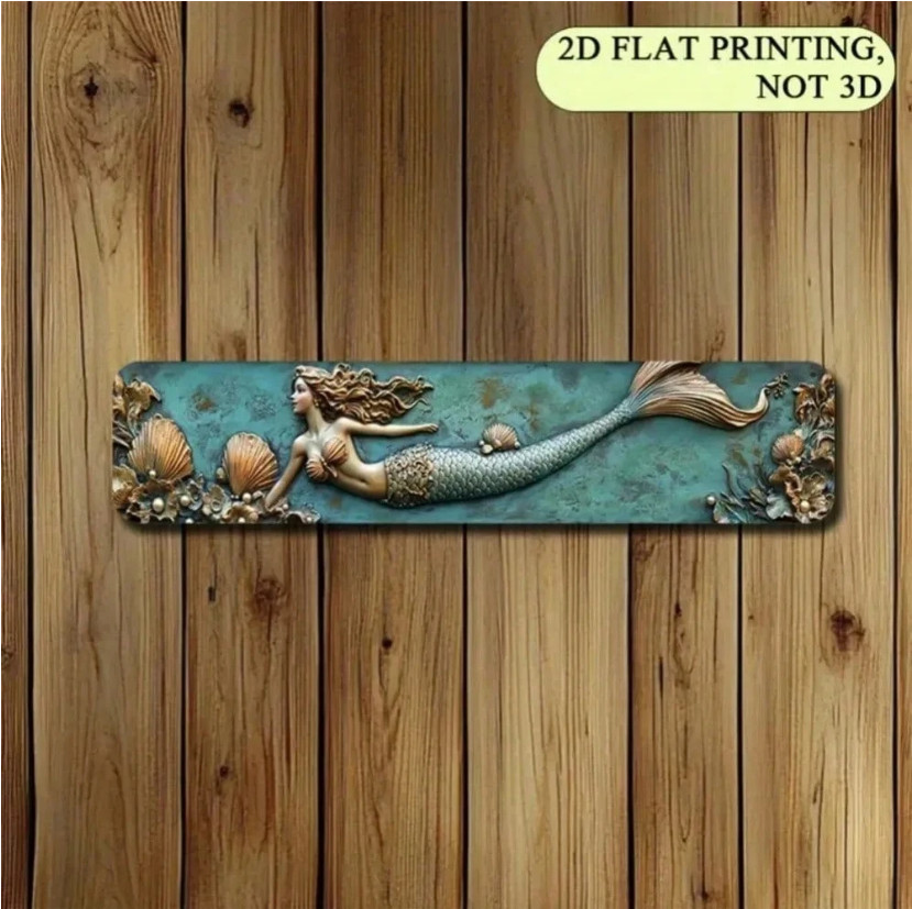 Enchanted Mermaid Wall Art Coastal Beach House Decor Nautical Metal Sign