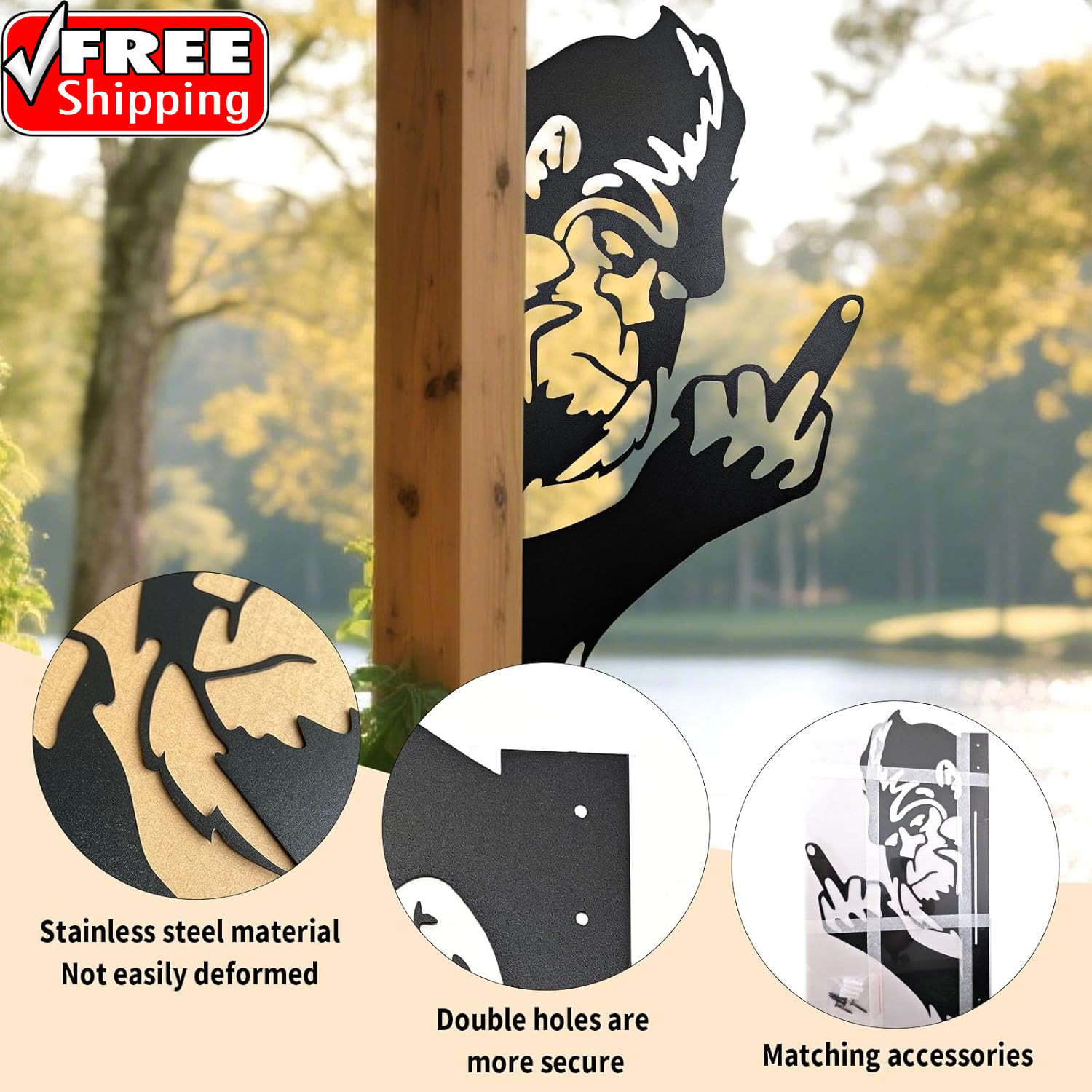 Peaking a Boo Flipping off Bigfoot Animal Metal Sign Art Ornament, Middle Finger