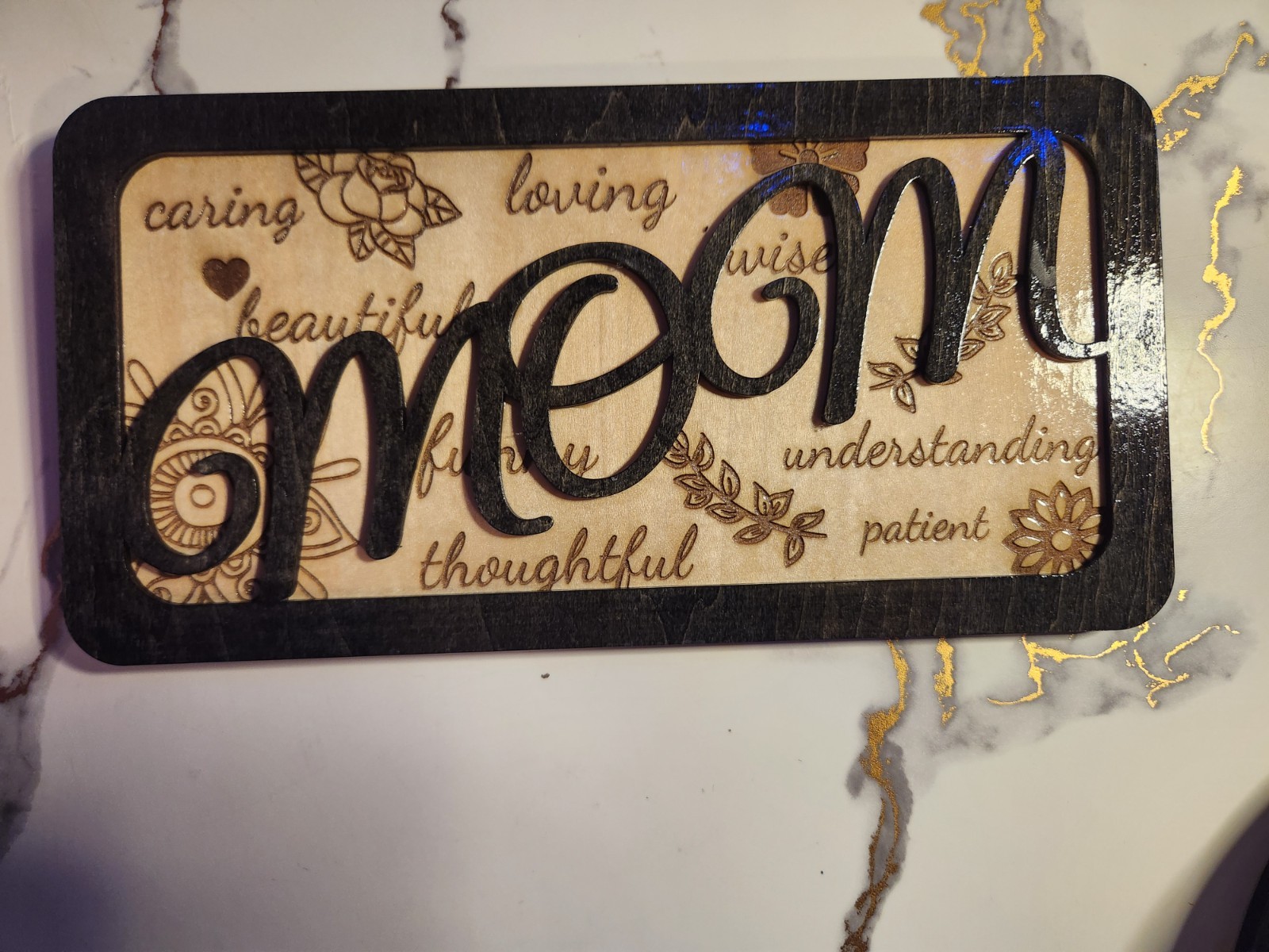 Engraved Wood Mom Wall Plaque Sign Floral Words & Phrases Rectangular Black