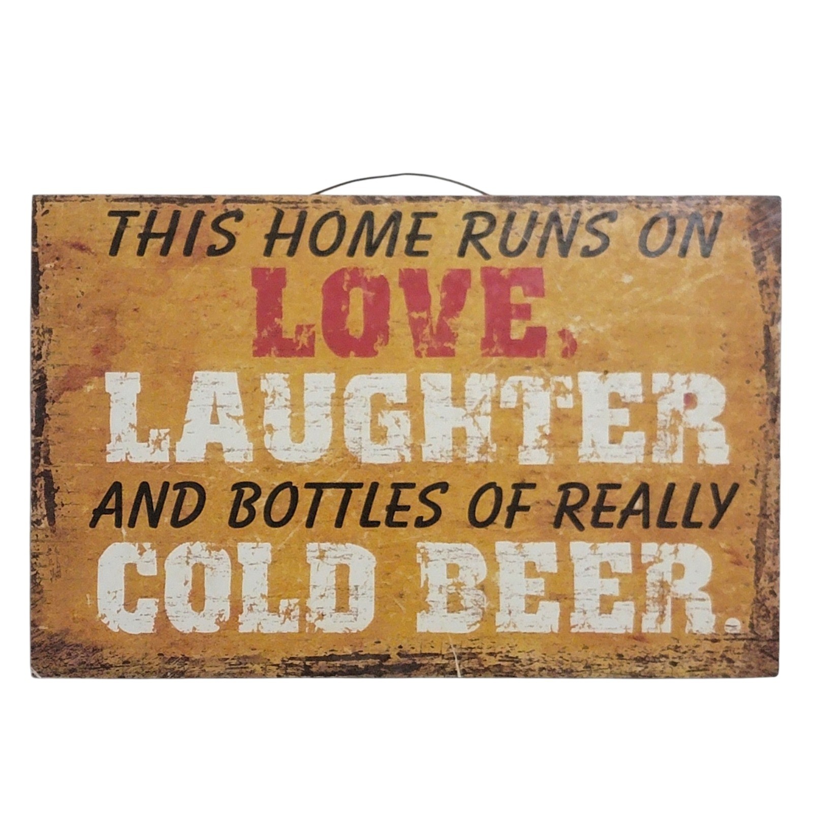 This Home Runs On Love Laughter Beer Wall Sign 7×11 Rustic Man Cave Decor Gift