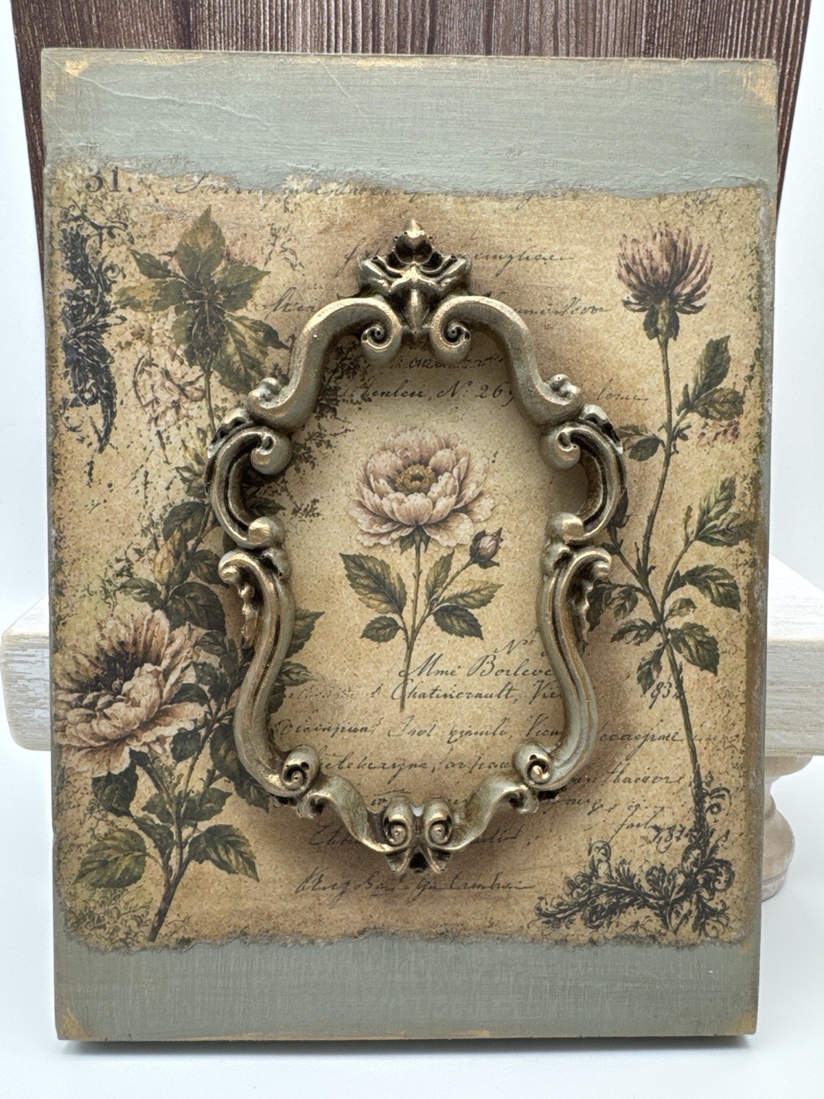 Vintage Botanical Floral Wall Plaque Ornate Frame French Country Cottage Decor