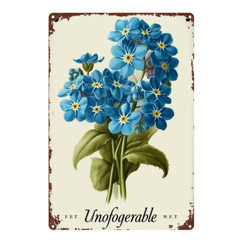 Blue Forget-Me-Not Floral Metal Sign 8x12in Wall Decor