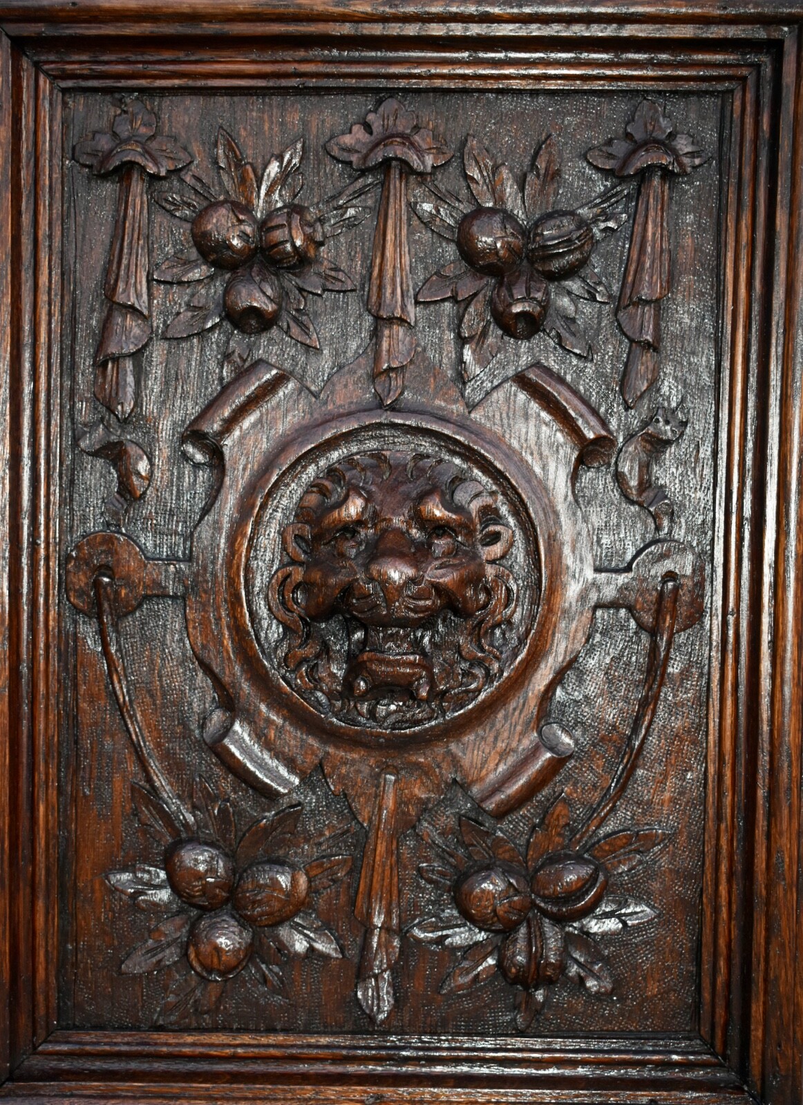 Antique Tudor Carved Oak Lion Plaque Wall Panel Wood Relief Head Mask Victorian