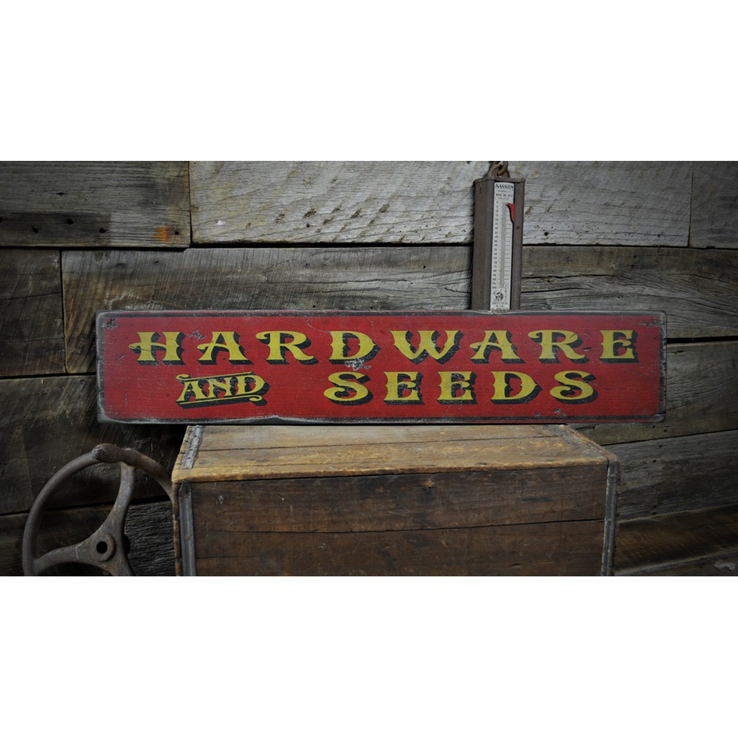 Primitive Hardware & Seeds Sign -Rustic Hand Made Vintage Wooden Sign