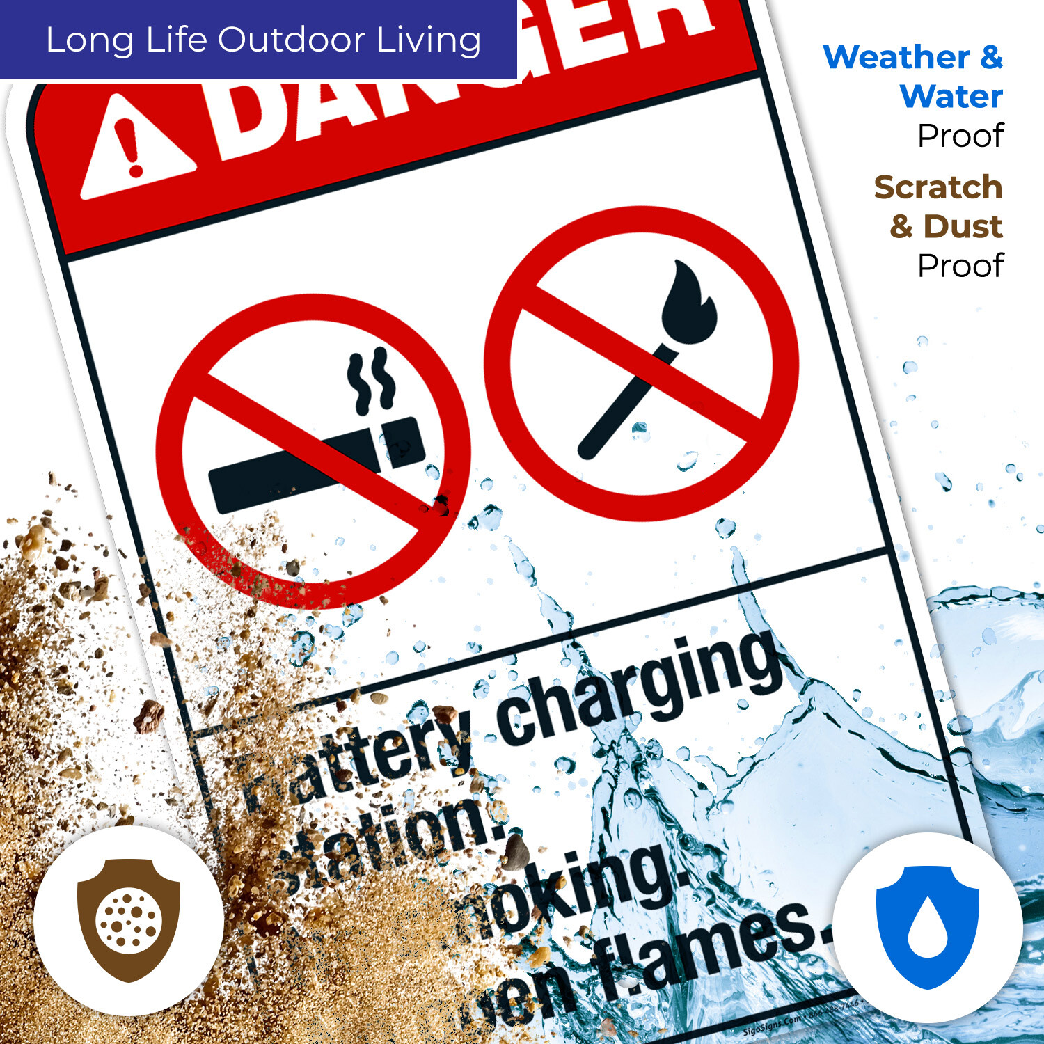 Battery Charging Station No Smoking No Open Flames Sign, ANSI Danger Sign,
