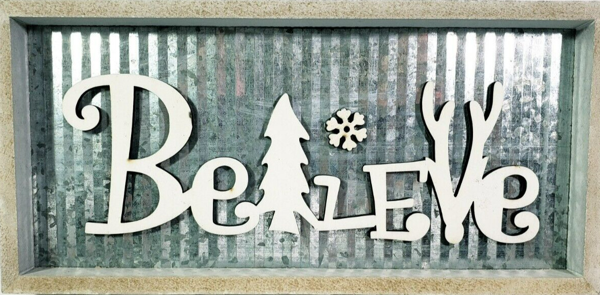 Christmas Believe Metal & Wood Sign 12.25″ x 6″ NWT Midwood Brands LLC