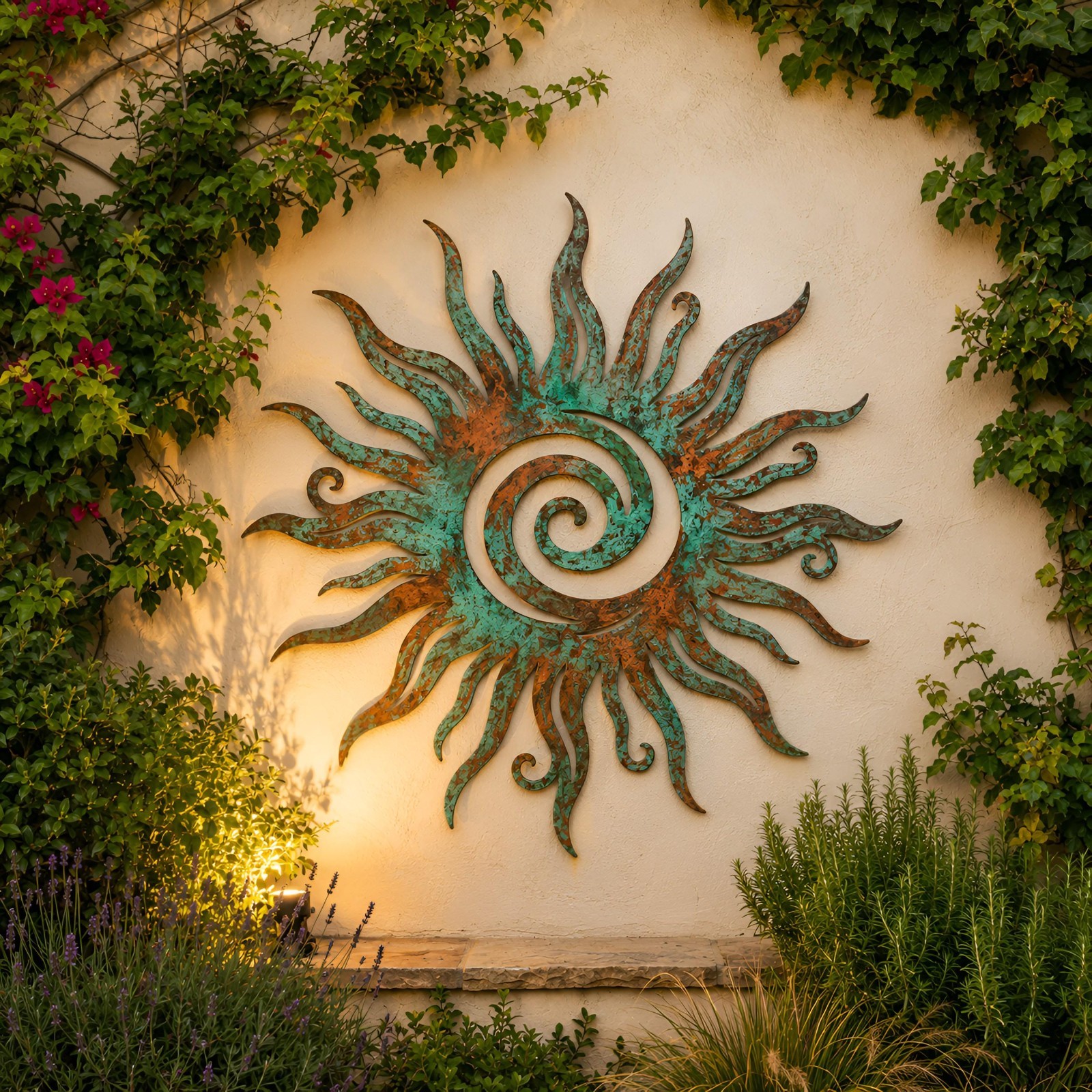 Spiral Sun Metal Art, Celtic Boho Outdoor Decor, Rustic Sun Metal Sign