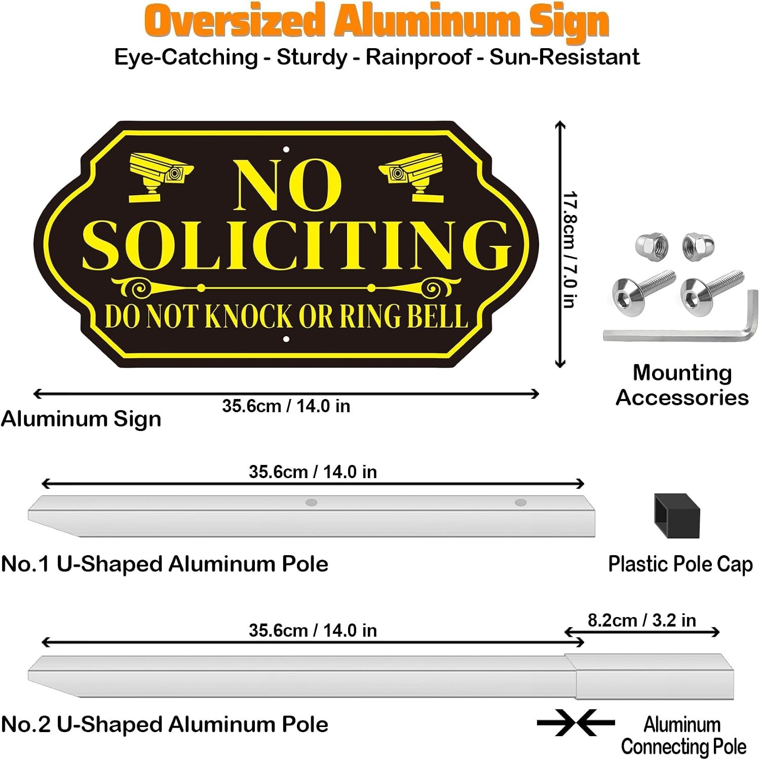 No Soliciting Sign with Stake for House – Adjustable Height Heavy Duty Aluminum