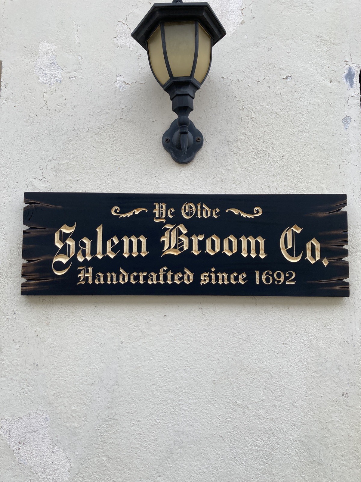 Halloween Salem Witch Broom Wooden Sign Carved Rustic Antique Look