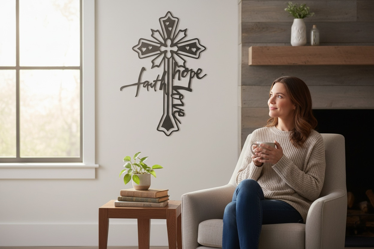 16 Gauge Steel “Faith, Hope & Love” Cross