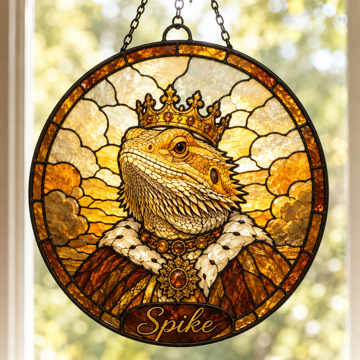 Custom Pet Photo Suncatcher Window Decor, Funny Royal Dog Hanging Stained Glas