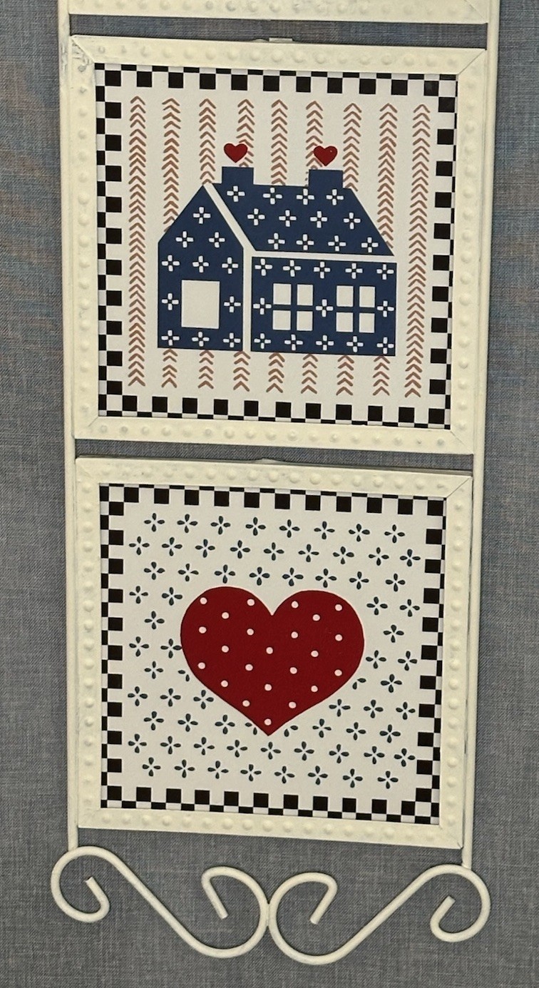 B&D Wall Hanging Tiles Framed 23″x7″ Hen Heart Home Country Cottage Farm Decor